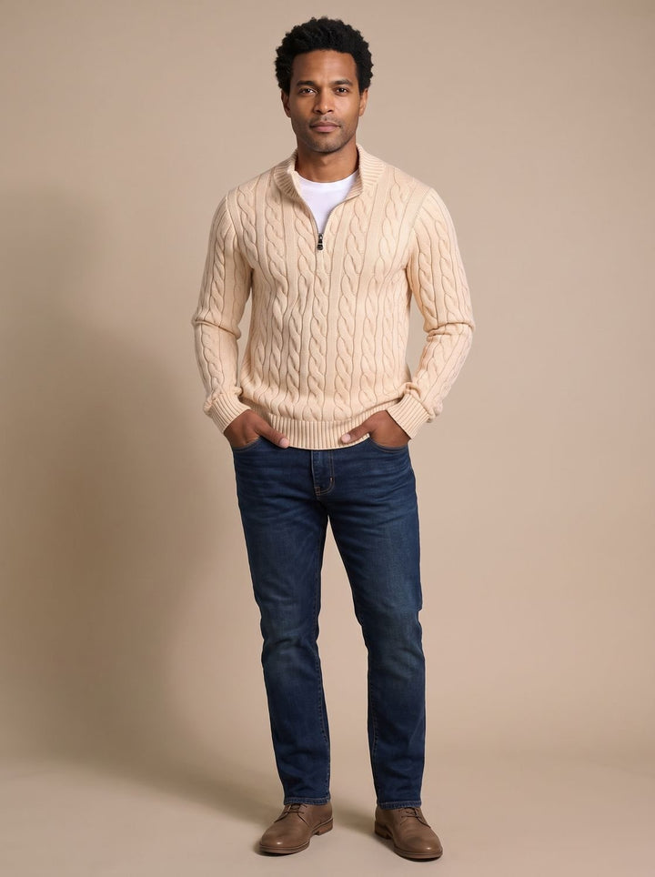Florian | Men's Cable Knit Pullover with Zipper Collar