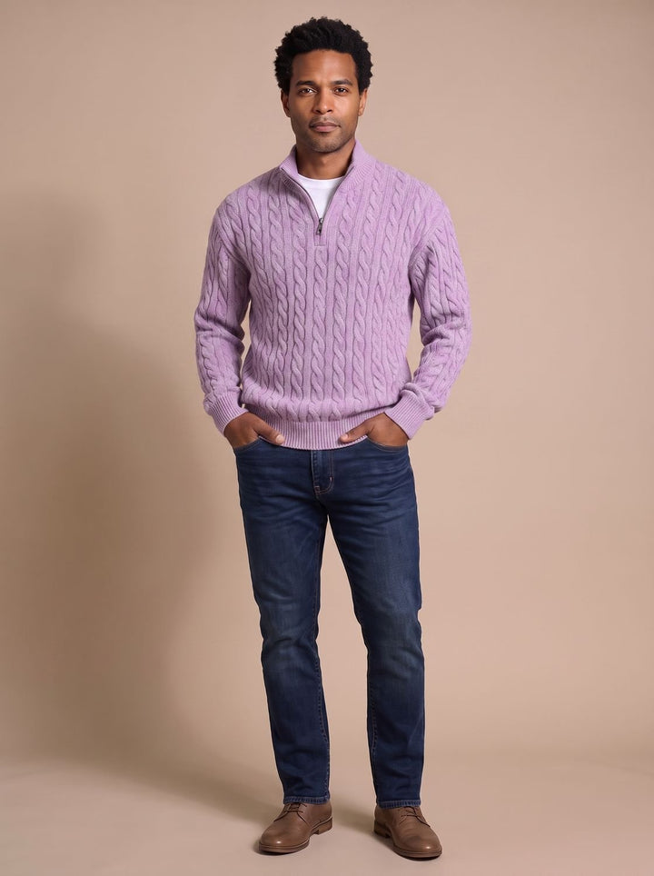 Florian | Men's Cable Knit Pullover with Zipper Collar