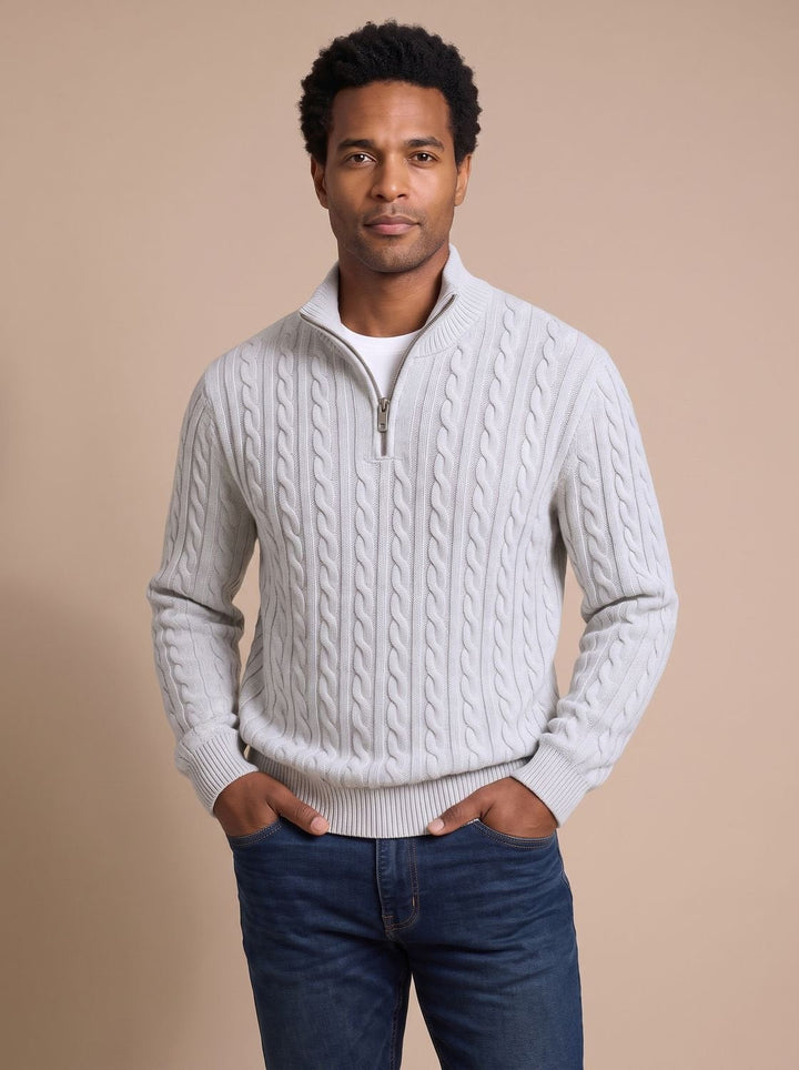 Florian | Men's Cable Knit Pullover with Zipper Collar