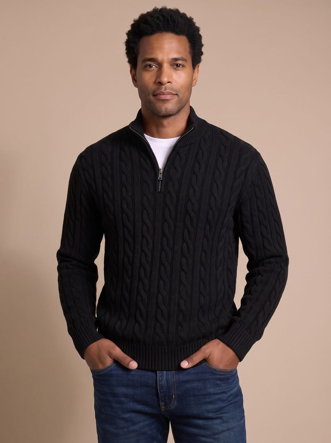Florian | Men's Cable Knit Pullover with Zipper Collar