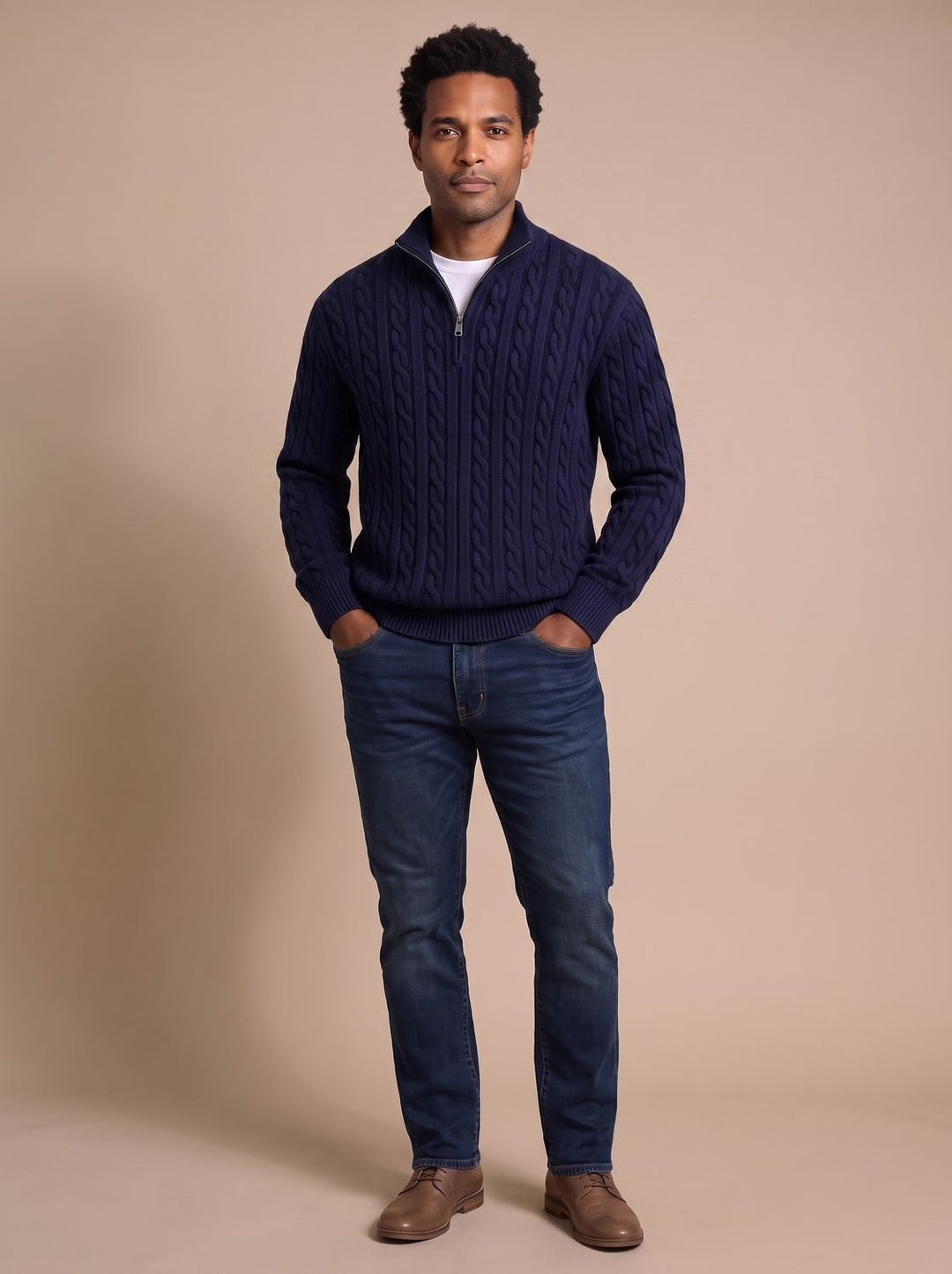 Florian | Men's Cable Knit Pullover with Zipper Collar