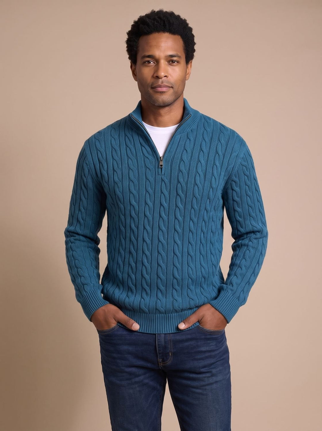 Florian | Men's Cable Knit Pullover with Zipper Collar