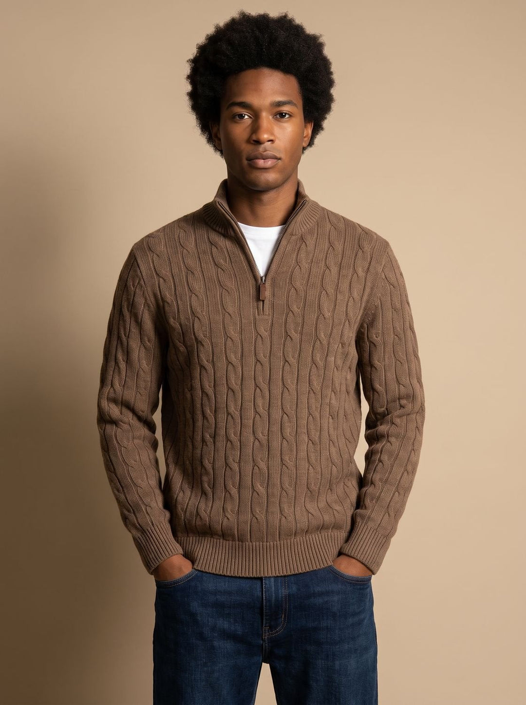 Florian | Men's Cable Knit Pullover with Zipper Collar