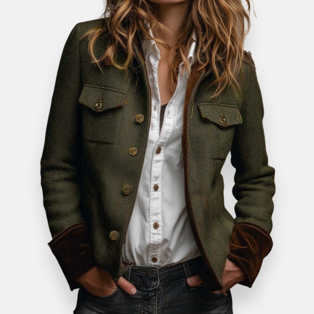 Herringbone Blazer with Button Closure for Women