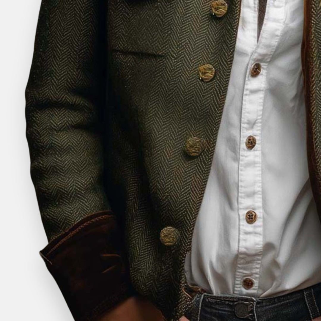 Herringbone Blazer with Button Closure for Women