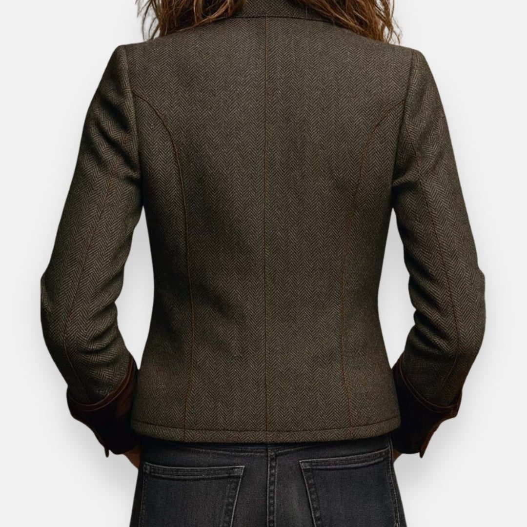 Herringbone Blazer with Button Closure for Women