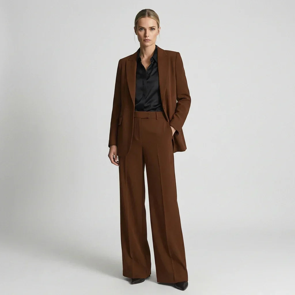Ladies Blazer Set with Pants and Notch Lapel