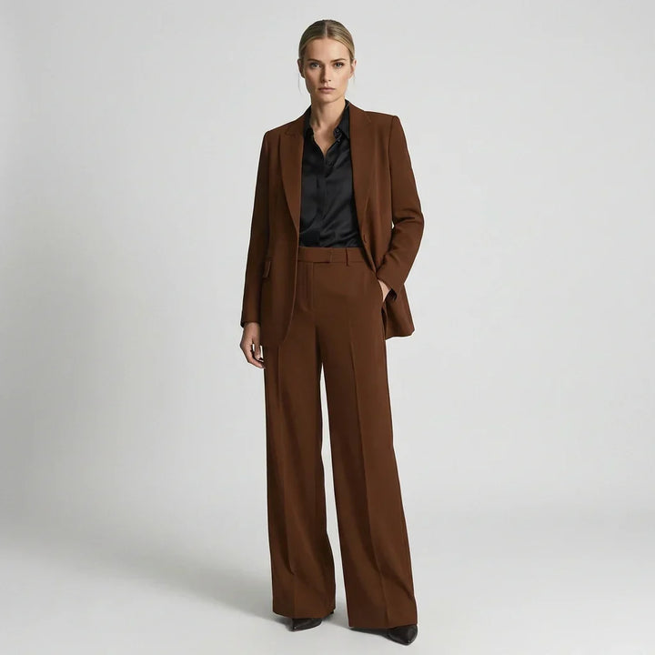 Ladies Blazer Set with Pants and Notch Lapel