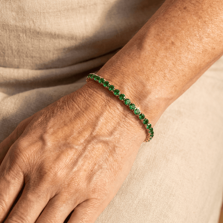 Bohemian Emerald Green Zirconia Gold Plated Tennis Bracelet - Elena Harper