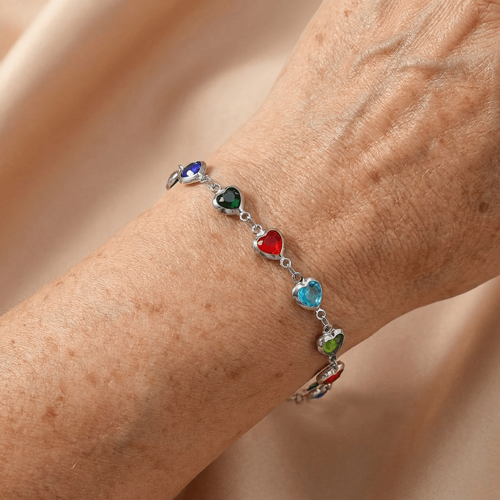 Elegant Stainless Steel Multicolor Heart Link Clutch Bracelet - Elena Harper