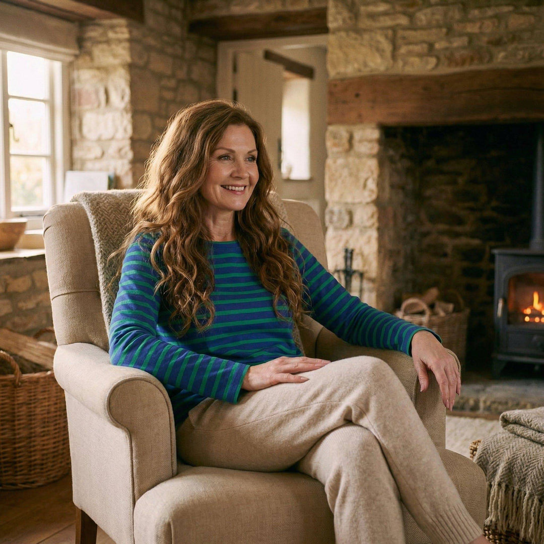 Grace™ Classic Striped Long Top by Emma & Rose Manhattan, featuring a long-sleeve design with bold horizontal stripes.