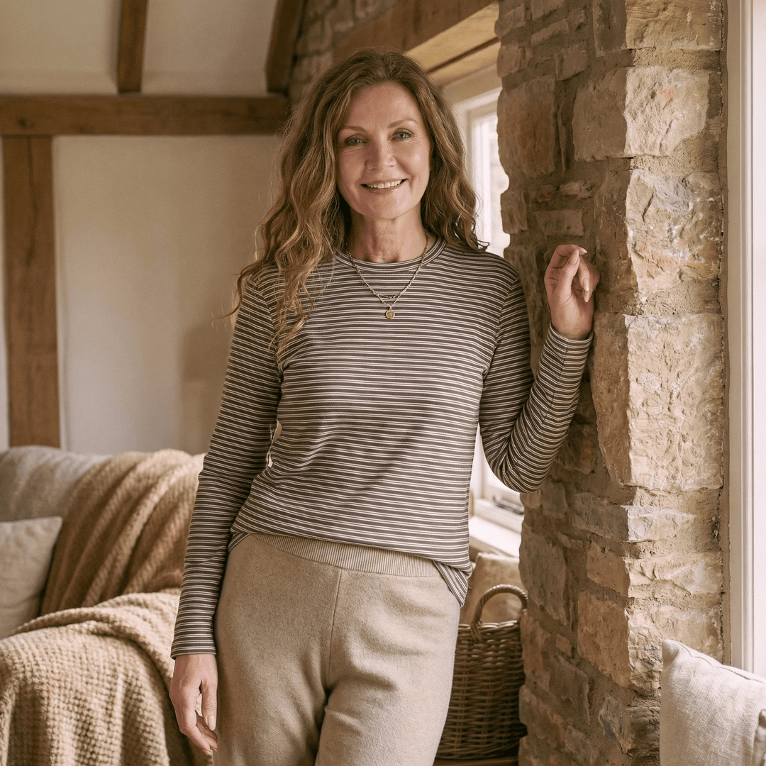 Emma & Rose Manhattan Amelia™ stripe long sleeve top, featuring a stylish striped design and comfortable fit.