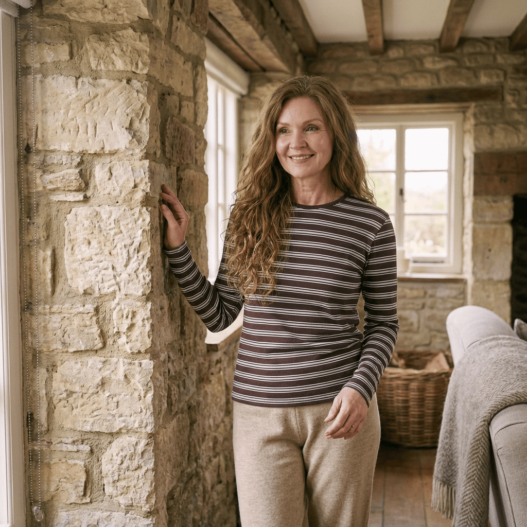 Olivia™ Colour Block Striped Top by Emma & Rose Manhattan, featuring bold horizontal stripes and a classic crew neckline.