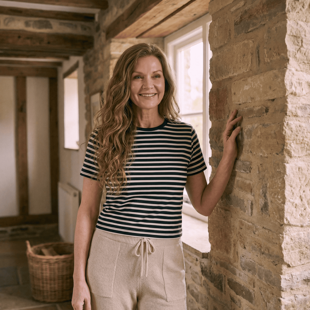 Emma & Rose Manhattan Ava™ Chest Pad Stripe Tee featuring a striped pattern and comfortable fit for casual wear.