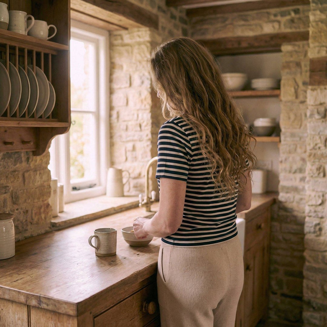 Emma & Rose Manhattan Ava™ Chest Pad Stripe Tee featuring a casual striped design and comfortable fit.