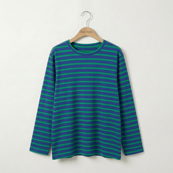 Emma & Rose Manhattan Grace™ classic striped long top with a relaxed fit and long sleeves, featuring bold horizontal stripes.