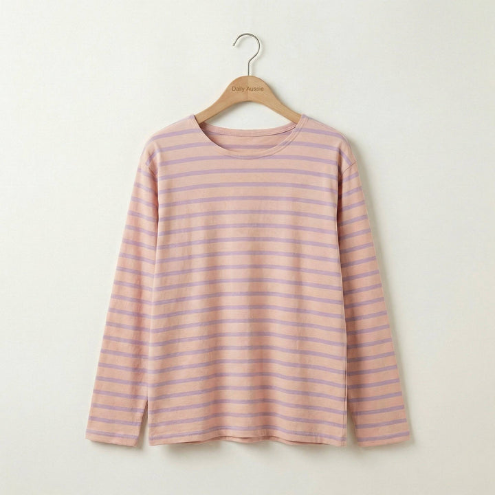 Emma & Rose Manhattan Grace™ classic striped long top with a relaxed fit and long sleeves, featuring bold horizontal stripes.