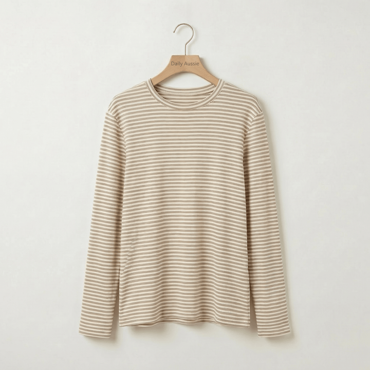 Emma & Rose Manhattan Amelia™ stripe long sleeve top featuring a fitted design and classic striped pattern on soft fabric.