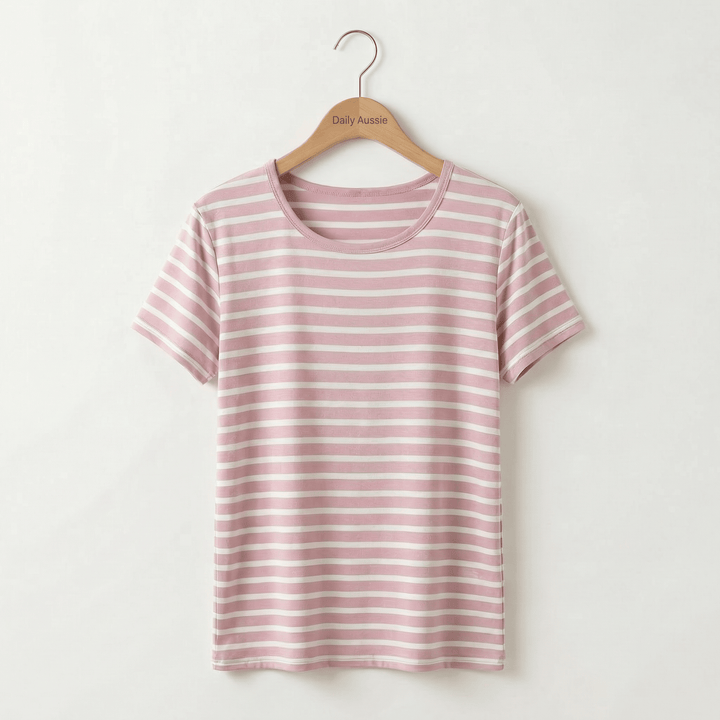 Emma & Rose Manhattan Ava™ Chest Pad Stripe Tee featuring a casual striped fabric and chest pad detail on a relaxed fit t-shirt.