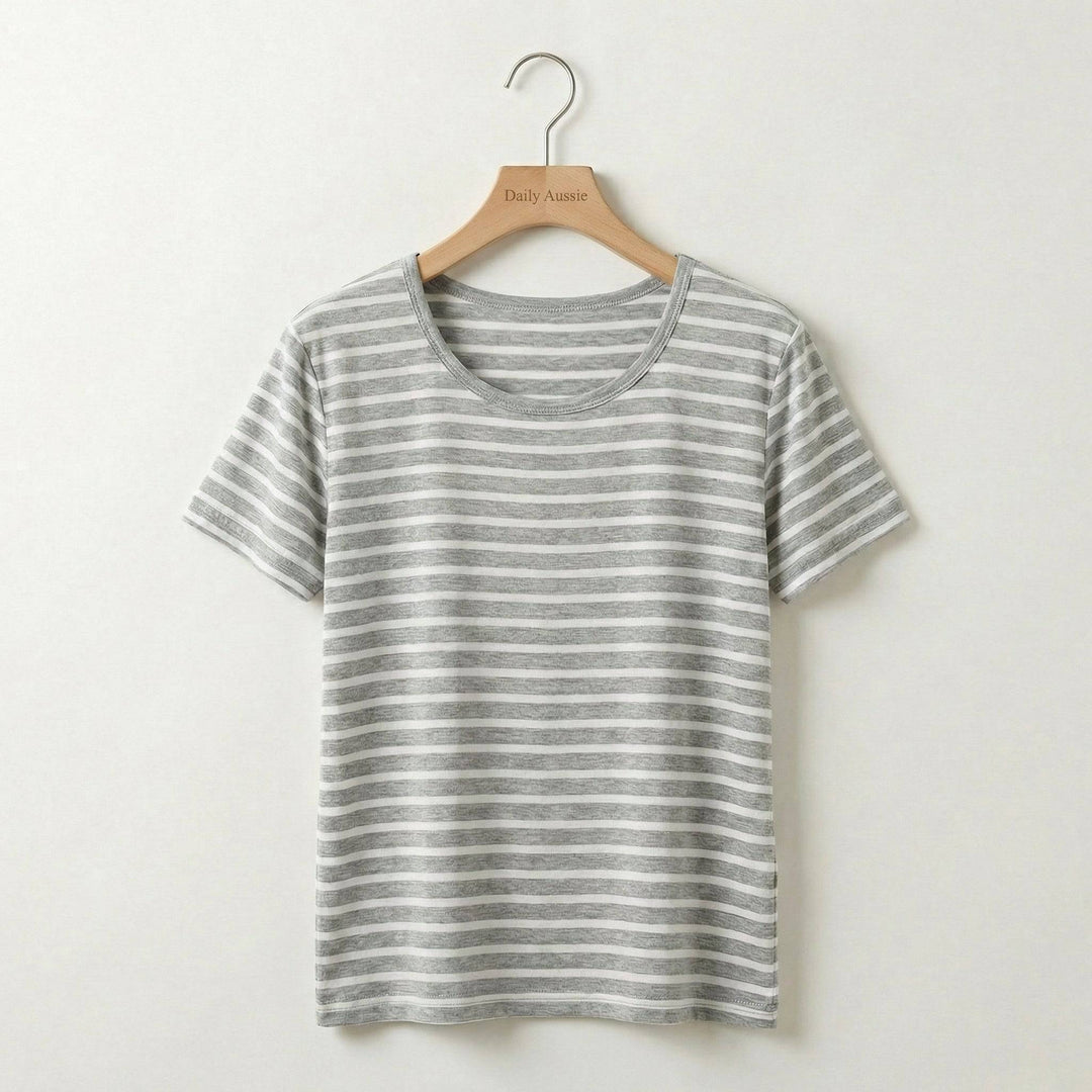 Emma & Rose Manhattan Ava™ Chest Pad Stripe Tee featuring a stylish striped design and comfortable fit visible in the image.