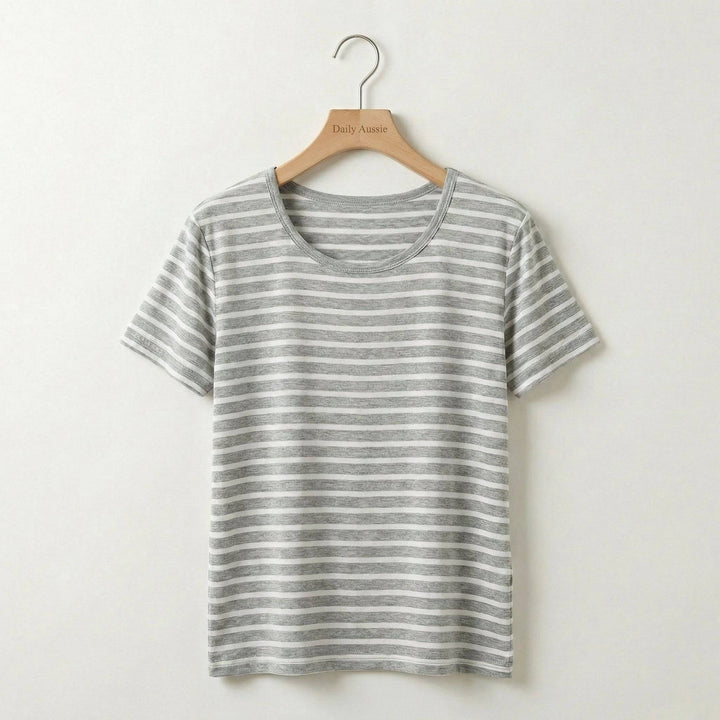 Emma & Rose Manhattan Ava™ Chest Pad Stripe Tee featuring a stylish striped design and comfortable fit visible in the image.