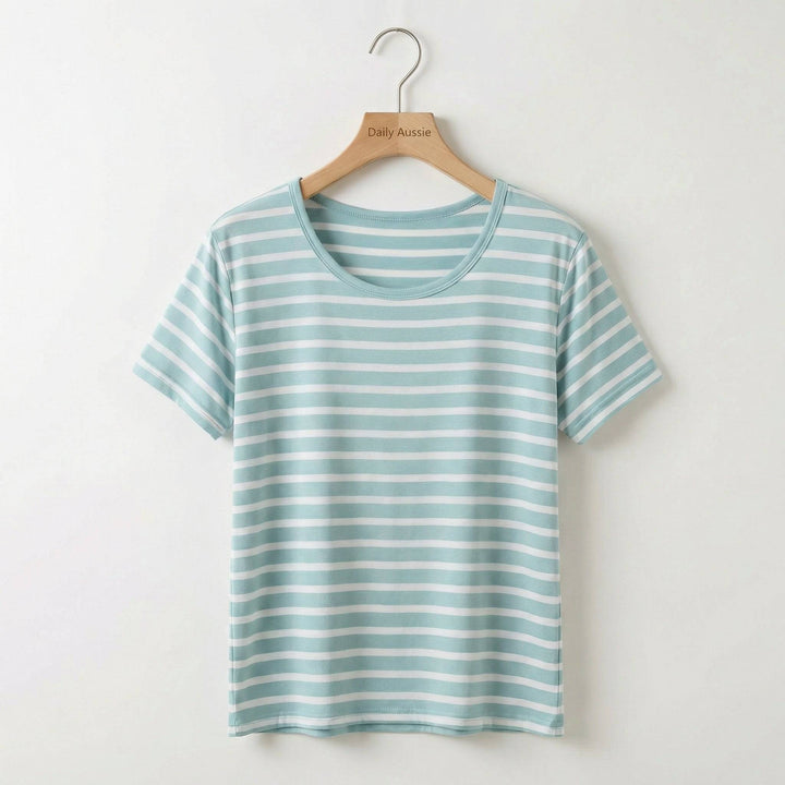 Emma & Rose Manhattan Ava™ Chest Pad Stripe Tee featuring a classic striped pattern and comfortable fit.