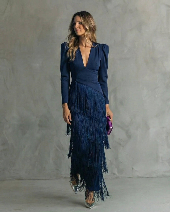 Elegant midi dress from Emma & Rose Durban, featuring a flowing fabric, fitted bodice, and stylish design, perfect for formal occasions.