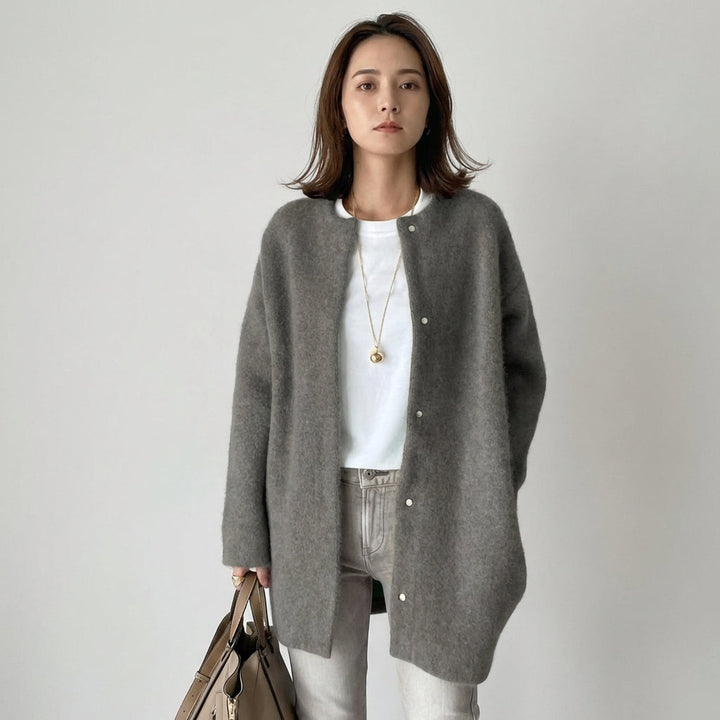 Women's Button-Front Cardigan with Ribbed Cuffs