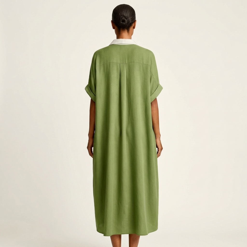 Women's Elegant Maxi Shirt Dress with Contrast Collar