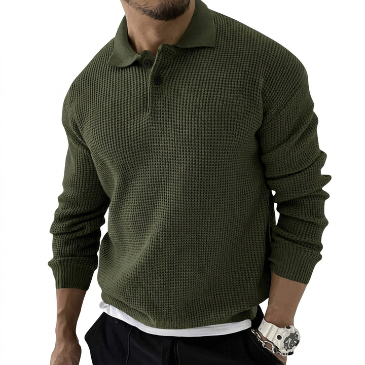 Men's Textured Polo Pullover, view 5 - Elena Harper