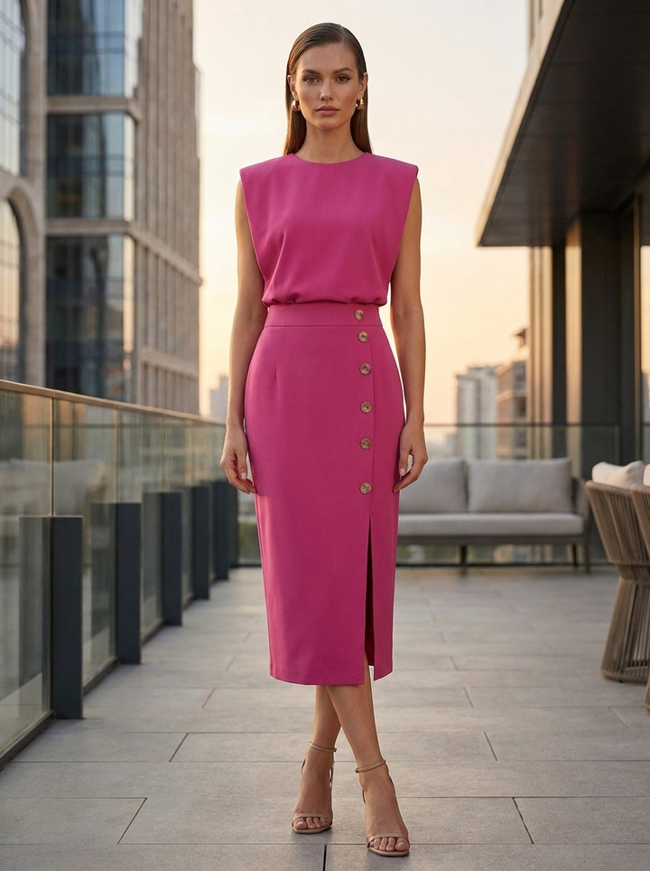 Women's Midi Dress Button | Sleeveless