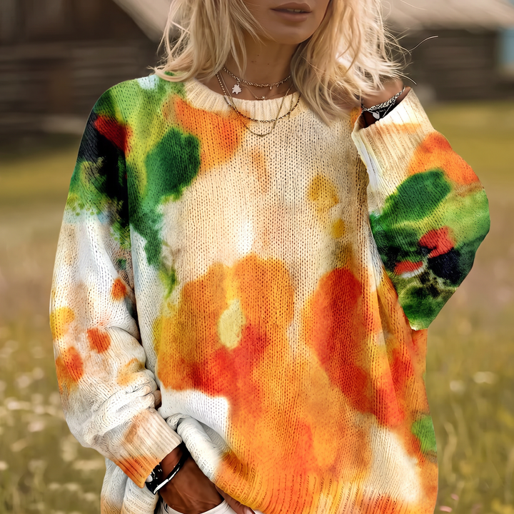 Amberlei Orange Tie-Dye Floral Sweater - Elena Harper