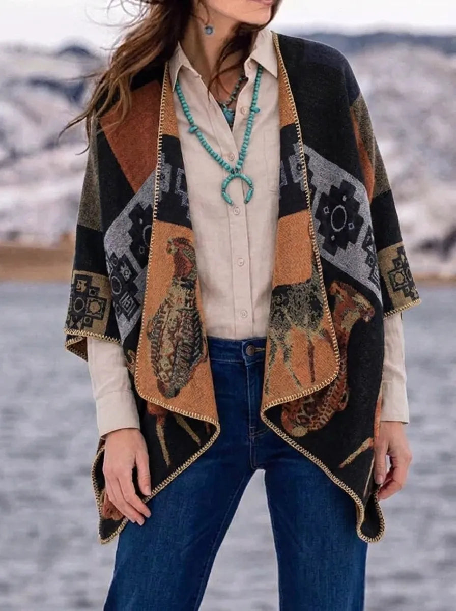 Women's Wrap Cardigan with Fringe and Long Sleeves