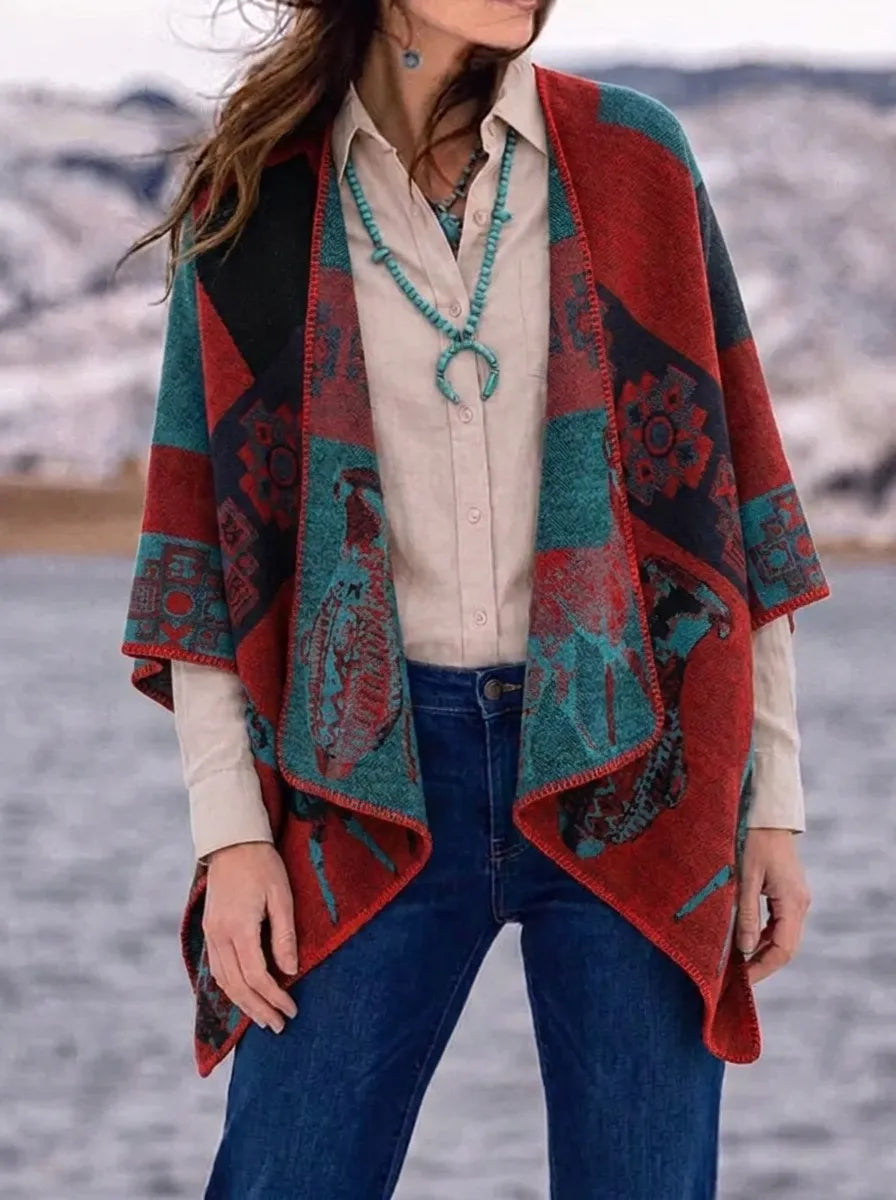 Women's Wrap Cardigan with Fringe and Long Sleeves