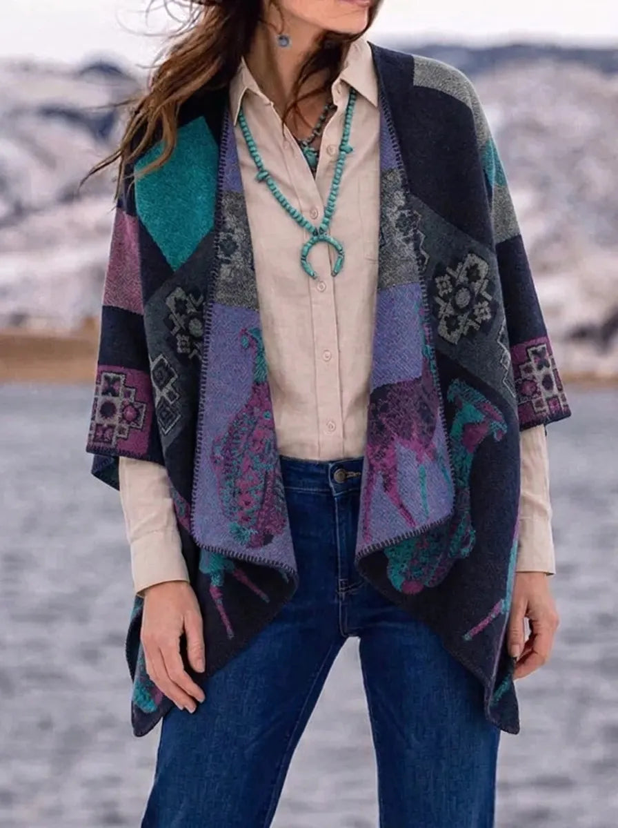 Women's Wrap Cardigan with Fringe and Long Sleeves