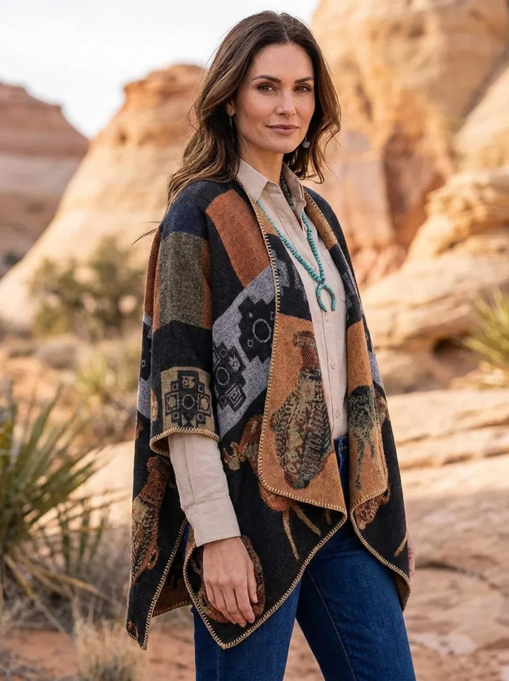 Women's Wrap Cardigan with Fringe and Long Sleeves