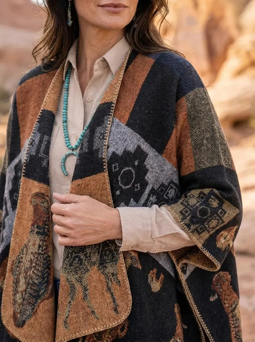 Women's Wrap Cardigan with Fringe and Long Sleeves