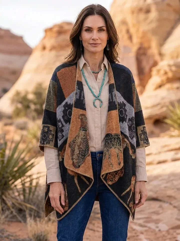 Women's Wrap Cardigan with Fringe and Long Sleeves