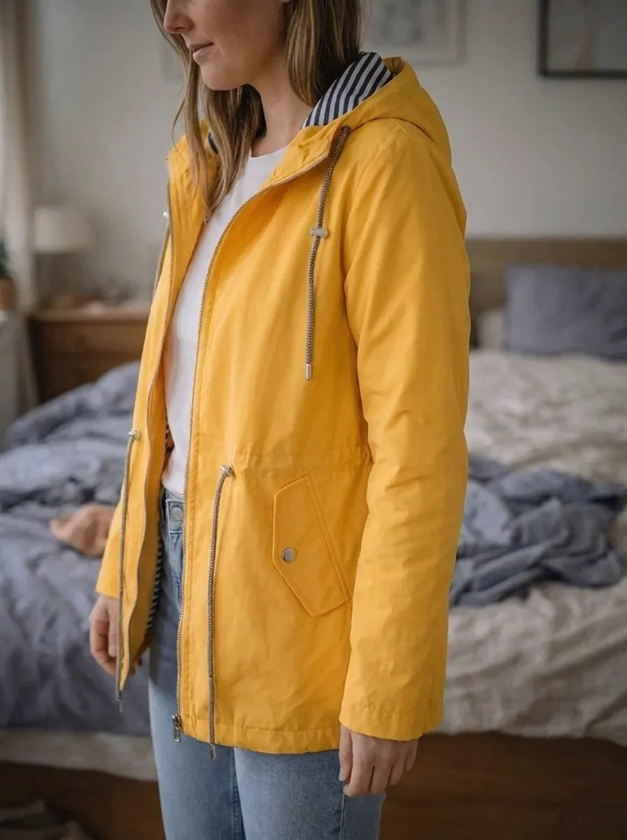 Women's Rain Jacket with Long Sleeves, Hood, and Pockets