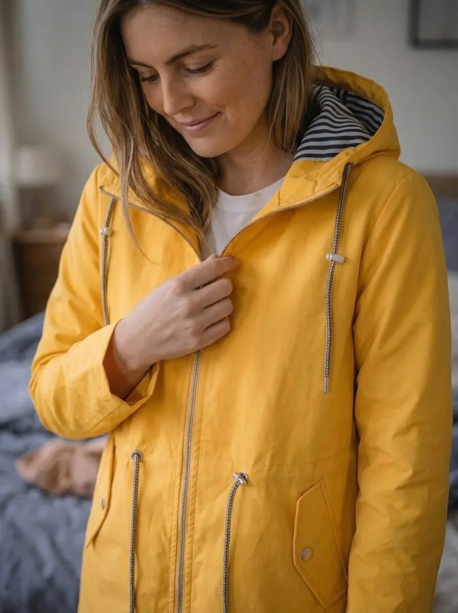 Women's Rain Jacket with Long Sleeves, Hood, and Pockets