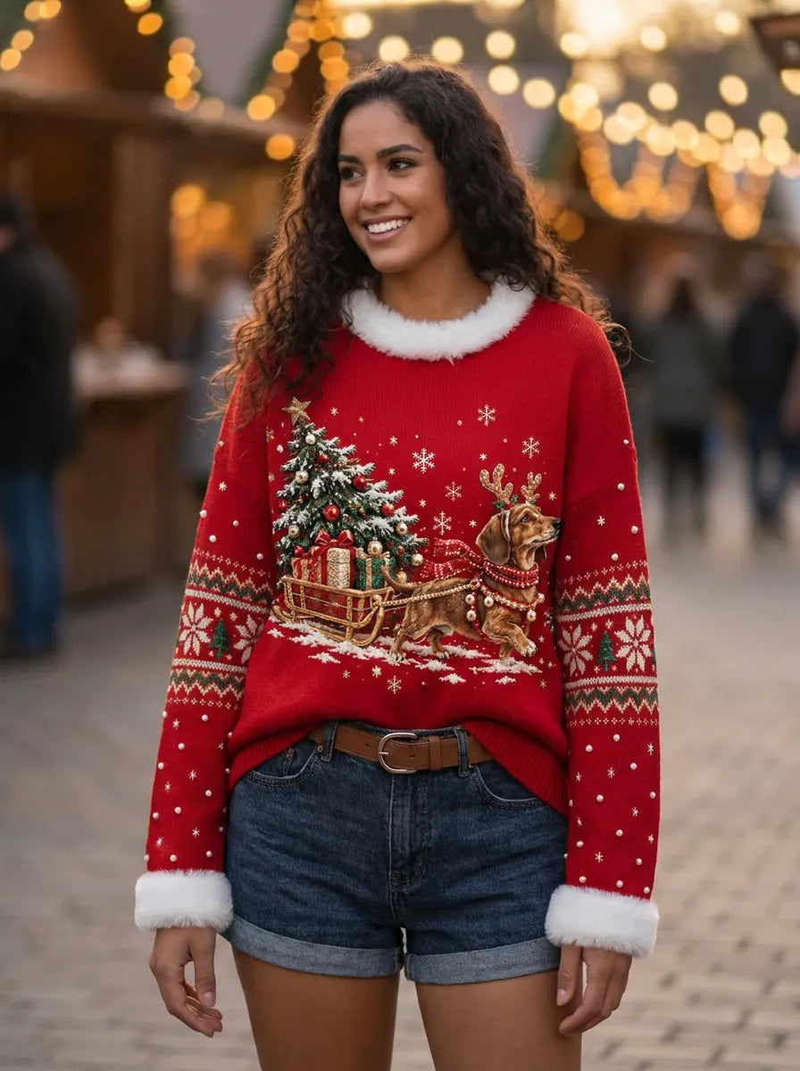 Women's Christmas Bow Decorative Light Tops