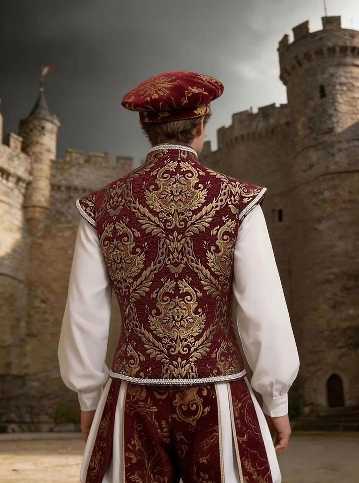 Alexander | Historical Men's Costume Set Brocade Pattern Sleeveless Vest Harem Pants