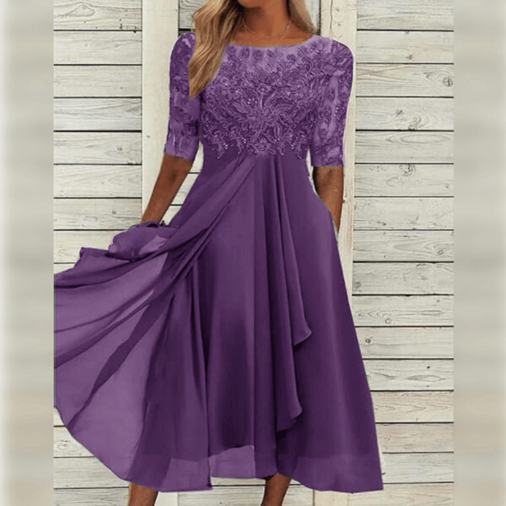 Women's Elegant Midi Wedding Guest Dress - Versatile Charm