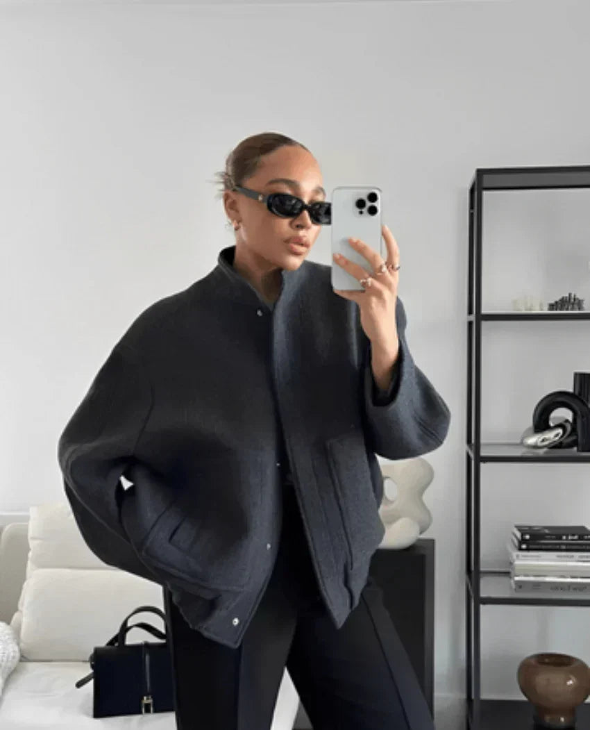 Women's Oversized Bomber Jacket with Press Studs – Betsy