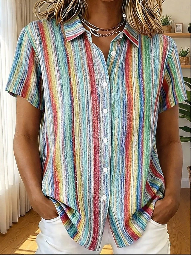 Simone Artful Short-Sleeve Shirt, view 2 - Elena Harper