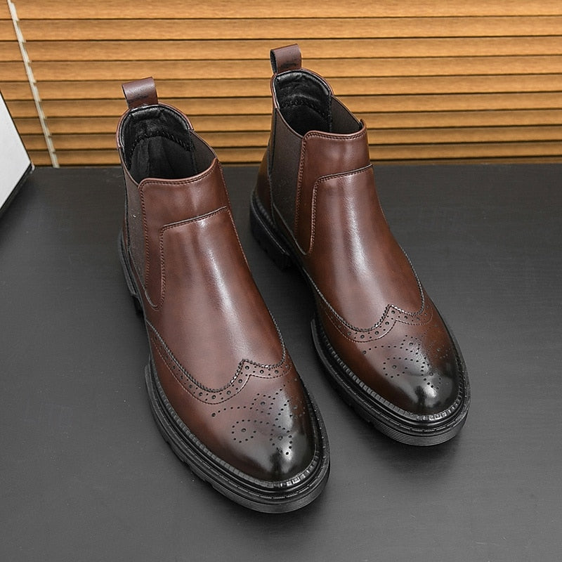 Men's Wingtip Chelsea Boots with Elastic Side Panels