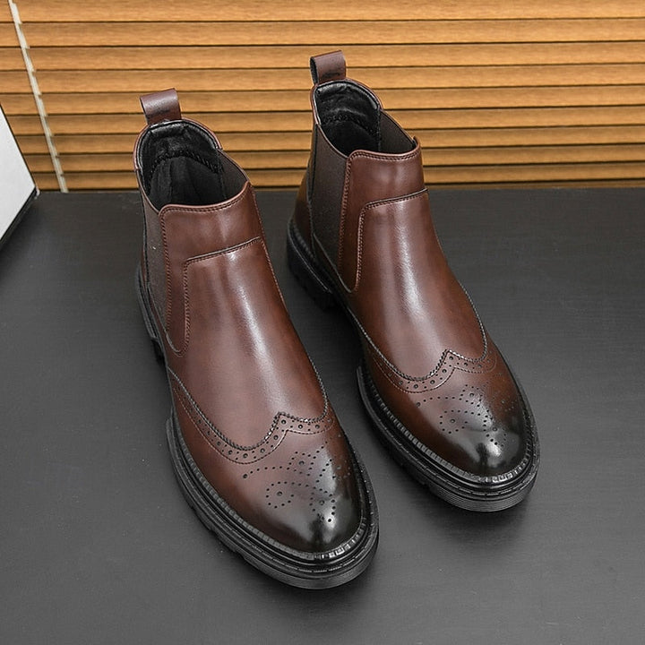 Men's Wingtip Chelsea Boots with Elastic Side Panels