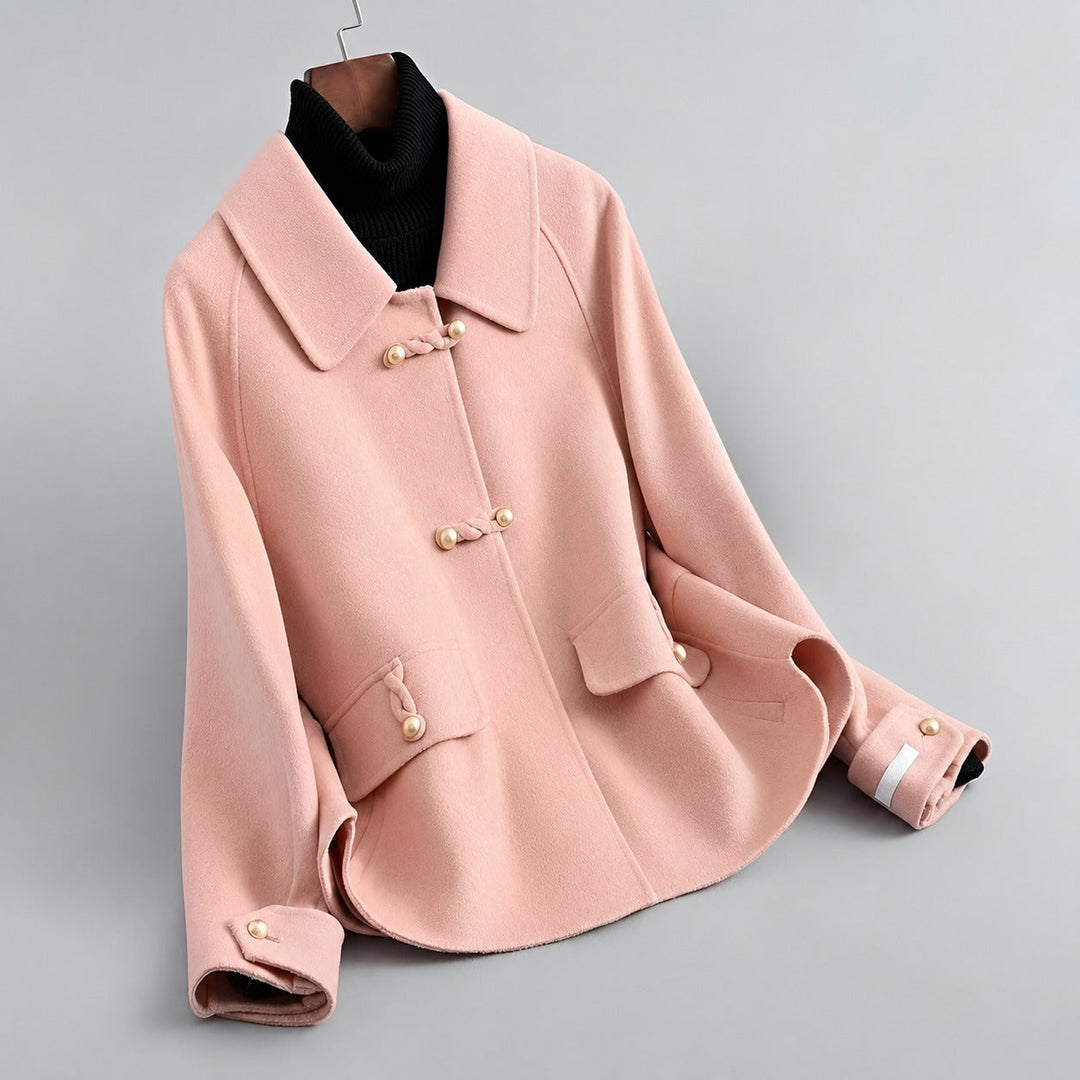 Women's Coat with Pearl Buttons and Distinctive Collar Relaxed Fit, view 5 - Elena Harper