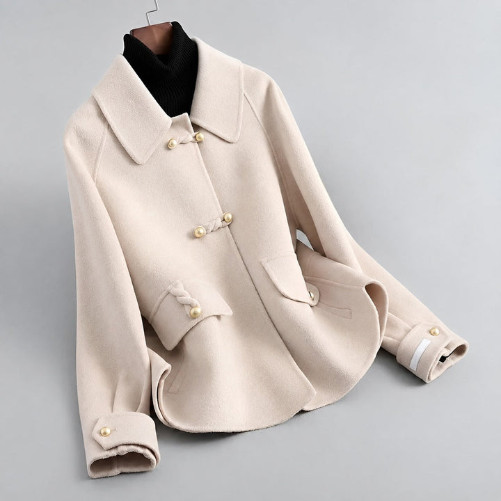 Women's Coat with Pearl Buttons and Distinctive Collar Relaxed Fit, view 6 - Elena Harper