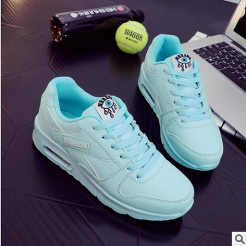 Women's Sneakers with Air Cushion Sole and Eye Motif, view 3 - Elena Harper
